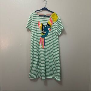 Mini Boden Green Striped Dress with Parrot Design